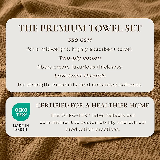 Great Bay Home 100% Cotton 6 Pack 26x16 Hand Towel Set - Absorbent, Quick-Drying, Durable Towels for Bathroom Decor - Low-Twist, Two-Ply Fibers (Mocha)
