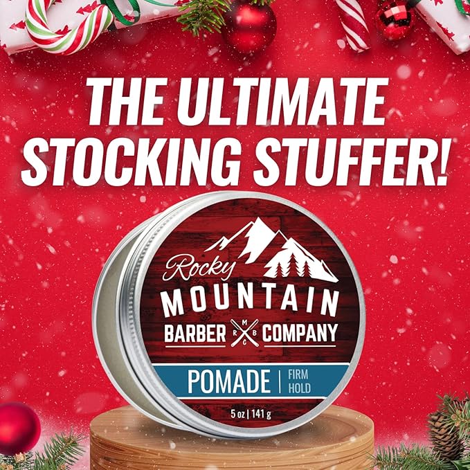 Rocky Mountain Barber Company Pomade for Men - 5 oz Tub Classic Styling Product with Strong Firm Hold for Side Part, Pompadour & Slick Back Looks – High Shine & Easy to Wash Out – Water Based