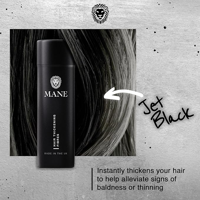 Mane Hair Building Fibers for Women & Men, for Fine & Thinning Hair, Thicker Fuller Looking Hairstyle, Conceal Bald Spots - Jet Black