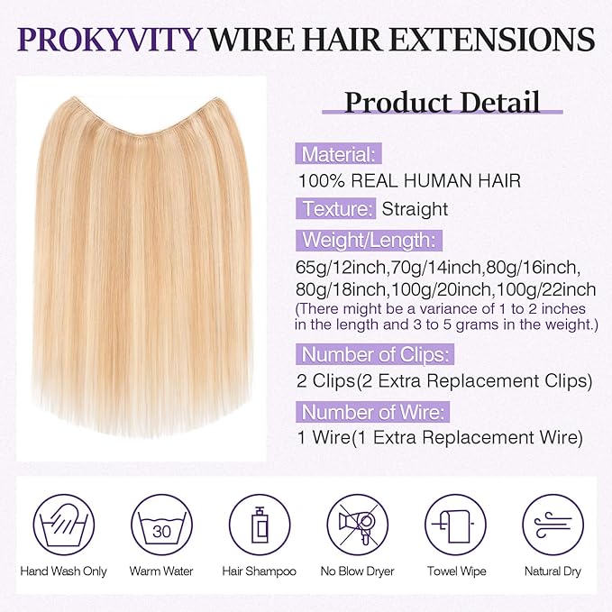 Halo Hair Extensions Real Human Hair,Halo Hair Extension 100% Human Hair,Wire Hair Extensions,Thicker 18P613 Gold Blonde Mixed Bleach Blonde 14inch/70g