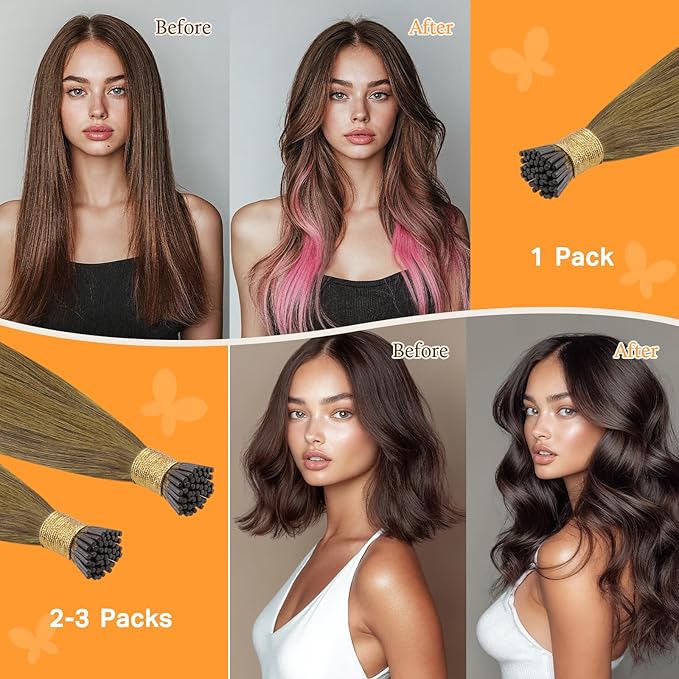 Doores I Tip Extensions, Medium Brown Highlighted Dirty Blonde 14 Inch 100g/200s, Hair Extensions Real Human Hair, I Tip Hair Extensions Human Hair
