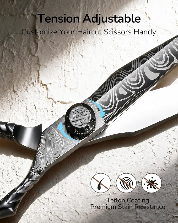 Professional Hair Cutting Scissors for Home & Salon – ULG 6.5" Premium Barber Shears with Adjustable Tension, Offset Handle, Ergonomic Grip & Sharp Stainless Steel Blades for Women, Men & Kids, Black