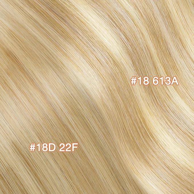 GOO GOO Invisi Edge Clip in Hair Extensions 16inch 140g 7Pcs Injected Seamless PU Clip in Hair Extensions, Virgin Real Human Hair,18A/613A Dark Blonde Highlighted Bleach Blonde