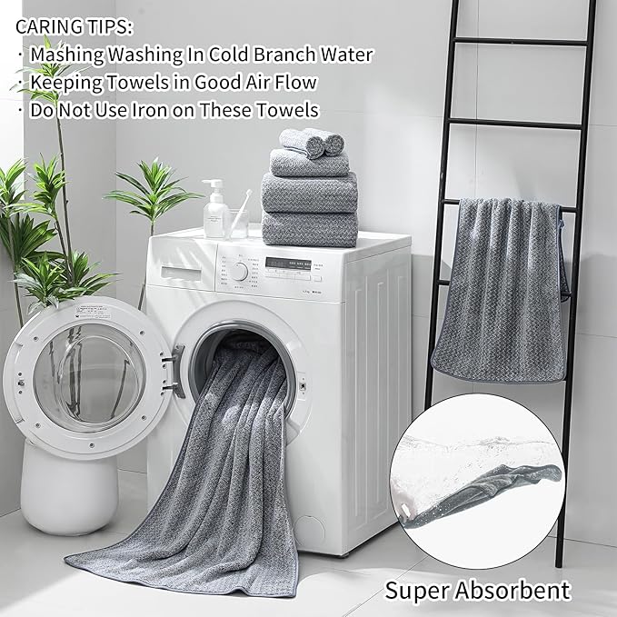 Ultra Soft Bath Towel Set,12 Piece (4 Bath Towels,4 Hand Towels,4 Washcloths) Family Bathroom Towels Set with Hanging Loop,Quick Dry Extra Absorbent Shower Towel for Bathroom,Hotel,Spa-Dark Gray