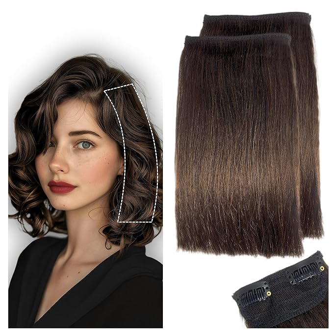 2 Pcs Short Hair Extensions, Extensions Clip in Human Hair for Women Adding Volume 6 inch Dark Brown