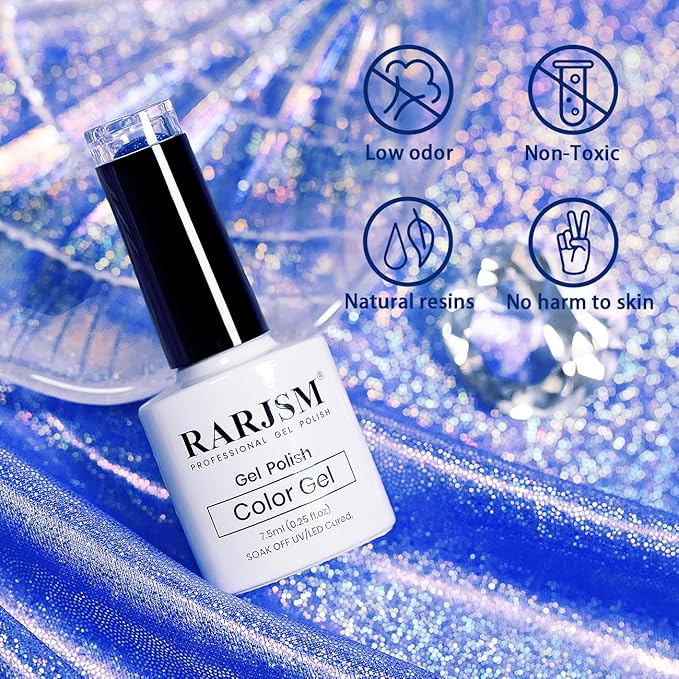 RARJSM Reflective Glitter Gel Polish Royal Blue Sparkle Iridescent Rainbow Shimmer Dark Blue Nail Polish 7.5ml Soak Off Sparkle Flash Disco Diamond Salon DIY Home Manicure