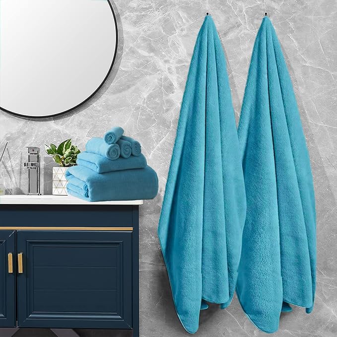 Bathroom Towels Set of 4, Extra Large Bath Towel Oversized 35x70 Inch Microfiber Quick Dry Towel Ultra Soft Absorbent Shower Bath Sheets Towels for Hotel Spa Beach Fitness (Turquoise)
