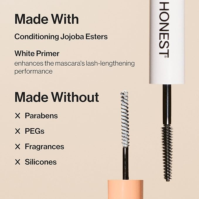 Honest Beauty 2-in-1 Extreme Length Clean Mascara Lash Primer Lengthening Volumizing Cruelty Free Safe for Sensitive Eyes Black .27 fl oz