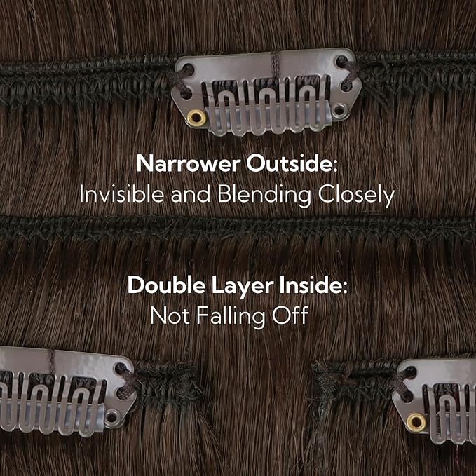 HOTBANANA Real Human Hair Clip in Hair Extensions, 5Pcs 80g 20 Inch Chocolate Brown Straight Remy Clip in Extensions