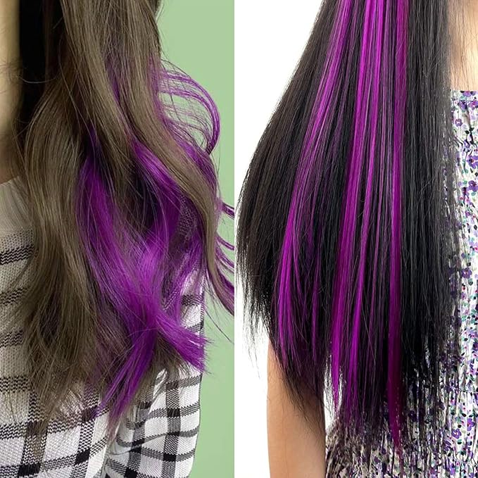 Rhyme 9PCS 21" Colored Clip in Hair Extensions Purple Hair Extensions for Kids Girls Hair Clips Straight Fashion Hairpieces for Party Highlights Hair Accessories (Purple)
