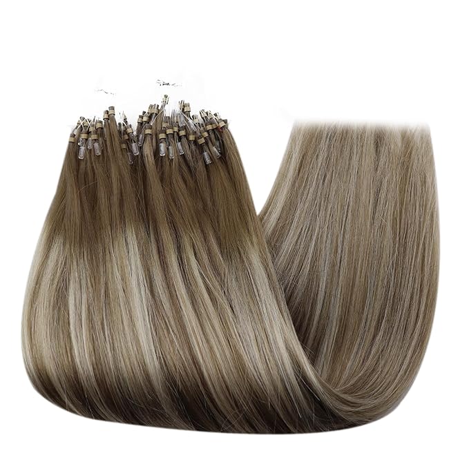 Full Shine Remy Micro Hair Extensions Human Hair Color 6/60/6 Brown And Blonde Microbeads Human Hair Extensions 14Inch Prebonded Hair Extensions Real Remy Human Hair 50Gram Natural Hair Extensions