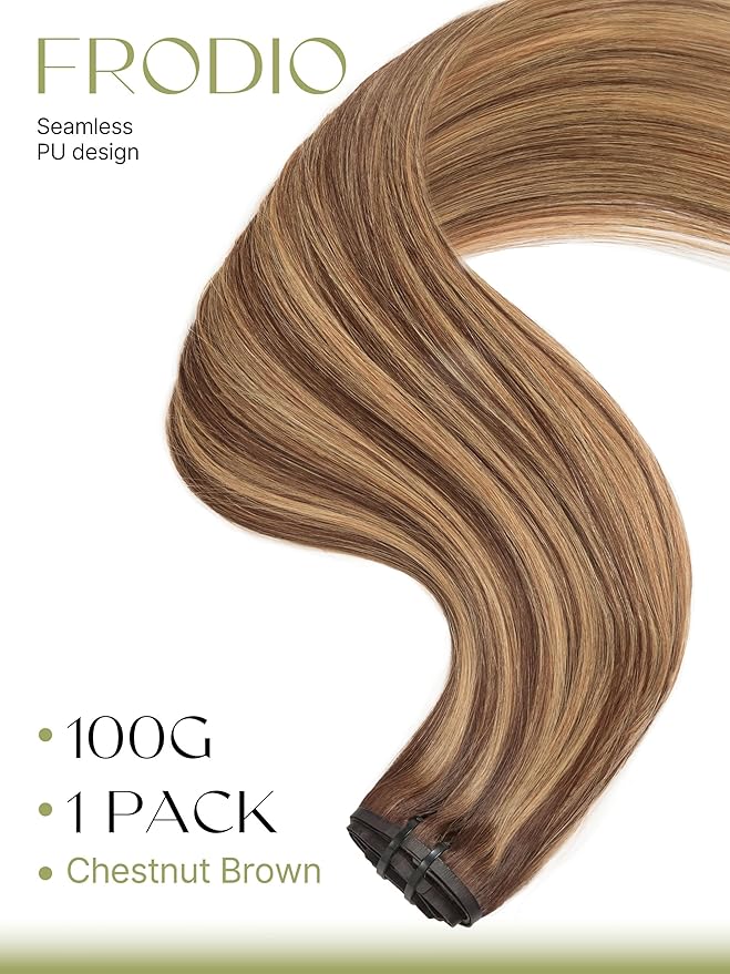 Frodio Clip Ins Hair Extensions Black: Remy Real Human Hair Pu Seamless Silk Long Straight Invisible Full Thick Virgin Brazilian Blonde Highlight Color Beauty For Women Can Be Body Wave 100g 7 Piece