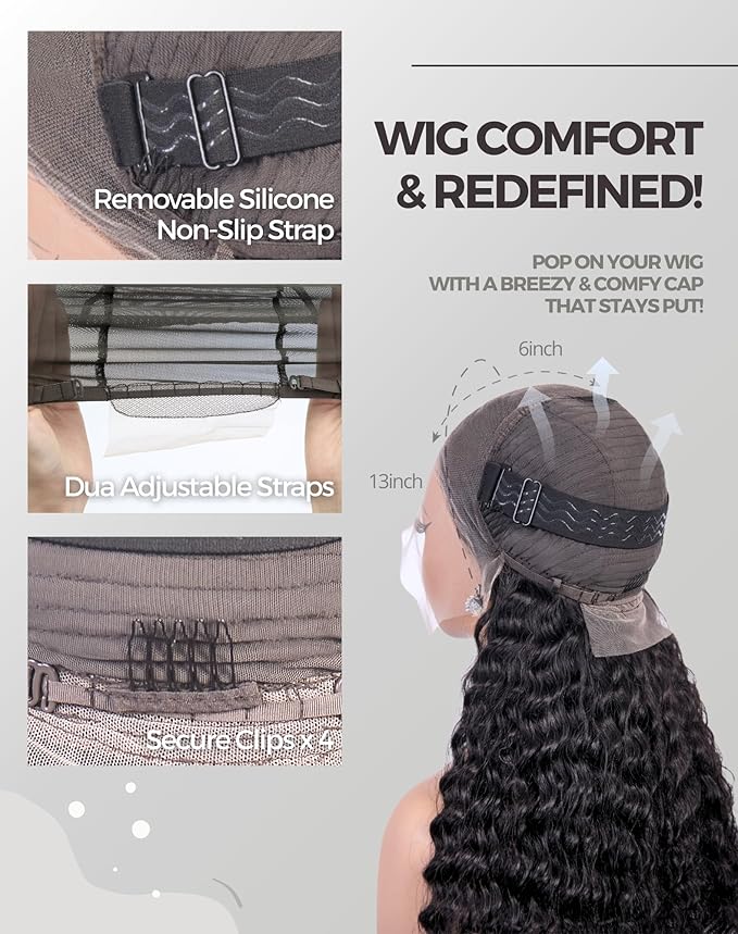 36 Inch Deep Wave Lace Front Wigs Human Hair, 13x6 HD Wet and Wavy Lace Front Wigs, Curly Human Hair Wig, 180 DensityDeep Wave Wig, Pre Plucked & Glueless, Natural Color