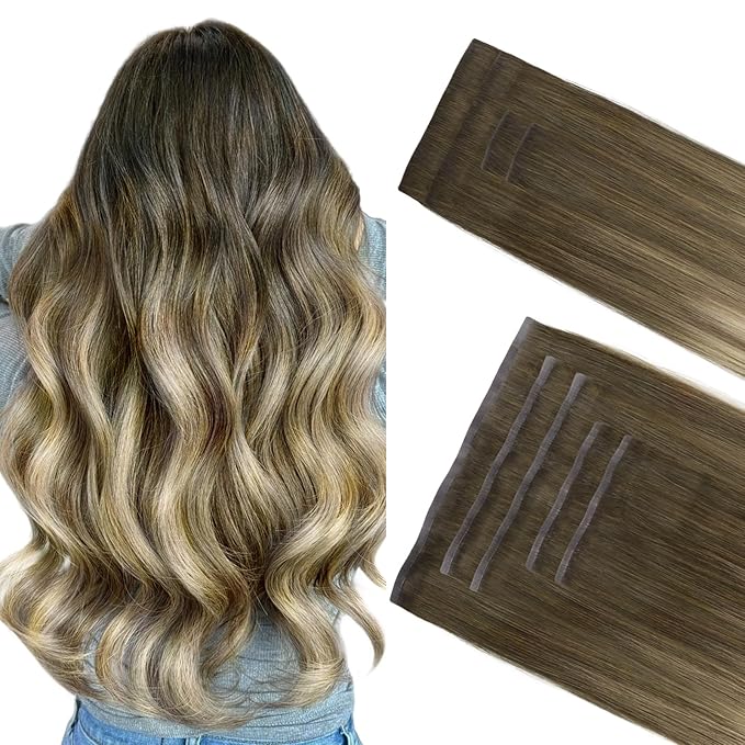 GOO GOO Invisi Edge Clip in Hair Extensions Set, 14inch 130g, 4pcs Injected Seamless PU Clip ins and 5pcs Classical PU Clip ins, Virgin Real Human Hair, #(T3/8) P(T3/613)
