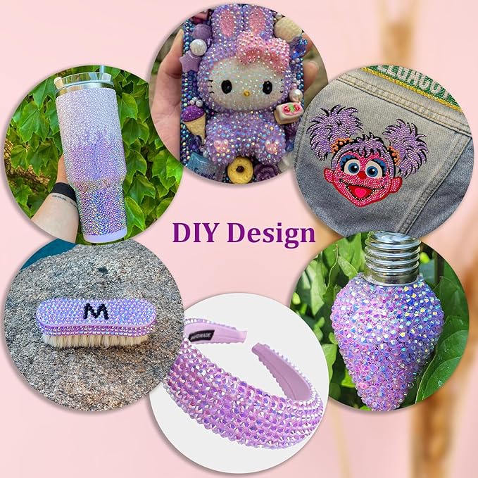 30000Pcs Lavender Purple AB Rhinestones for Bedazzling with B7000 Jewelry Glue, Bedazzler Kit Flatback Gems, Resin Rhinestones for Crafting Crafts Clothing Shoes Nail Art Assorted Size 2/3/4/5/6mm