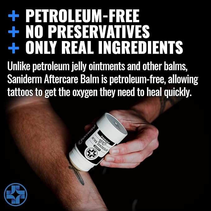 Saniderm Original Tattoo Aftercare Balm - Large (2.2 oz) – Petroleum-Free, Fragrance-Free Natural Tattoo Moisturizer Made with Hydrating Shea Butter – Heals New Tattoos, Rejuvenates Old Tattoos