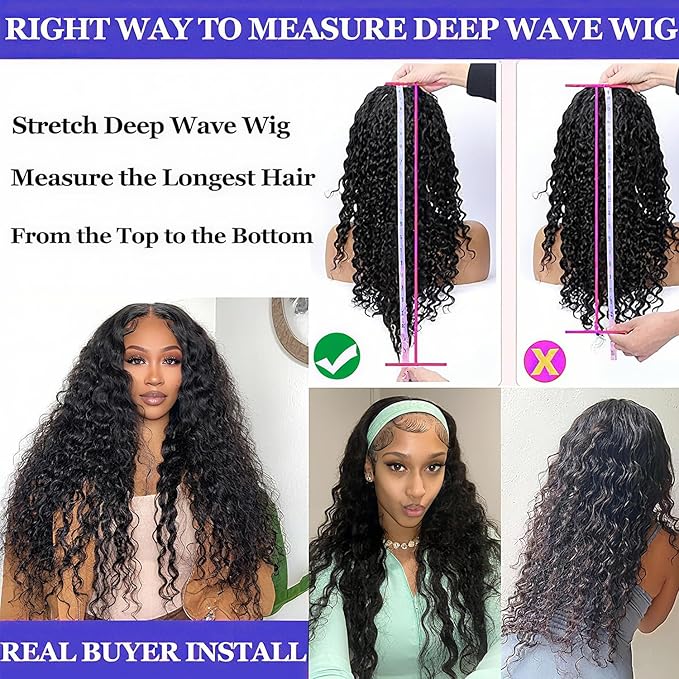 30 Inch Deep Wave Lace Front Wigs Human Hair 13x6 HD Transparent Deep Curly Lace Frontal Wigs 200% Density Glueless Wigs Human Hair pre Plucked with Baby Hair Natural Color