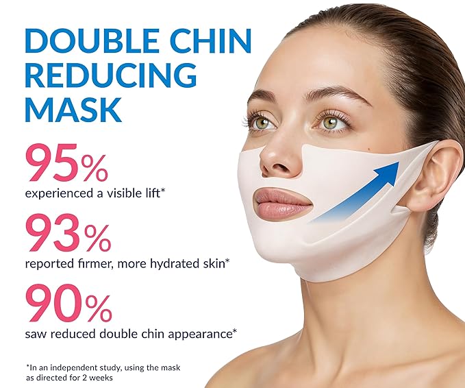 Stylia MaxiLift V-Line Lifting Collagen Face Mask - Advanced Double Chin Reducer - Jawline Shaper - Neck Firming and Tightening Mask with Hyaluronic Acid & Aloe Vera - Chin Strap for Sleeping (5PC)