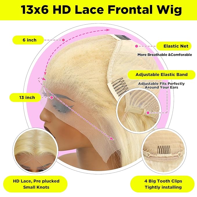 613 13X6 Lace Front Wig Human Hair Body Wave 200 Density HD Lace Front Wigs Human Hair Blonde Wig Human Hair Glueless Wigs Human Hair Pre Plucked Pre Cut 613 HD Lace Frontal Wig 13x6 for Women 20 Inch
