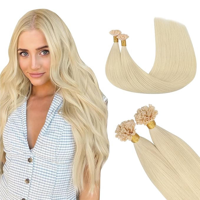 GOO GOO U Tip Hair Extensions, Real Human Hair, 22inch 50g 50S, Hot Fusion, Invisible Remy, 60A Platinum Blonde
