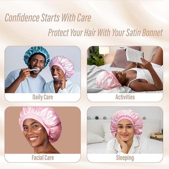 CAPLORD Double Sided Satin Bonnet for Sleeping - Adjustable Silk Sleep Cap for Women and Men
