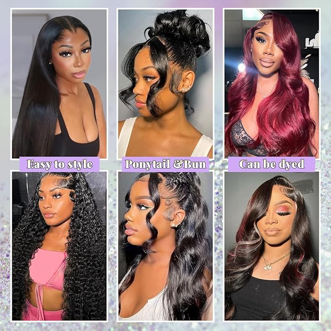 NESMON Body Wave 13x6 Full Frontal SKINLIKE HD Lace Front Wigs Human Hair 200% Density 0.10mm Ultra-thin Invisible Lace Pre-Plucked Bleached Knots Lace Front Human Hair Wigs For Women 22 Inch