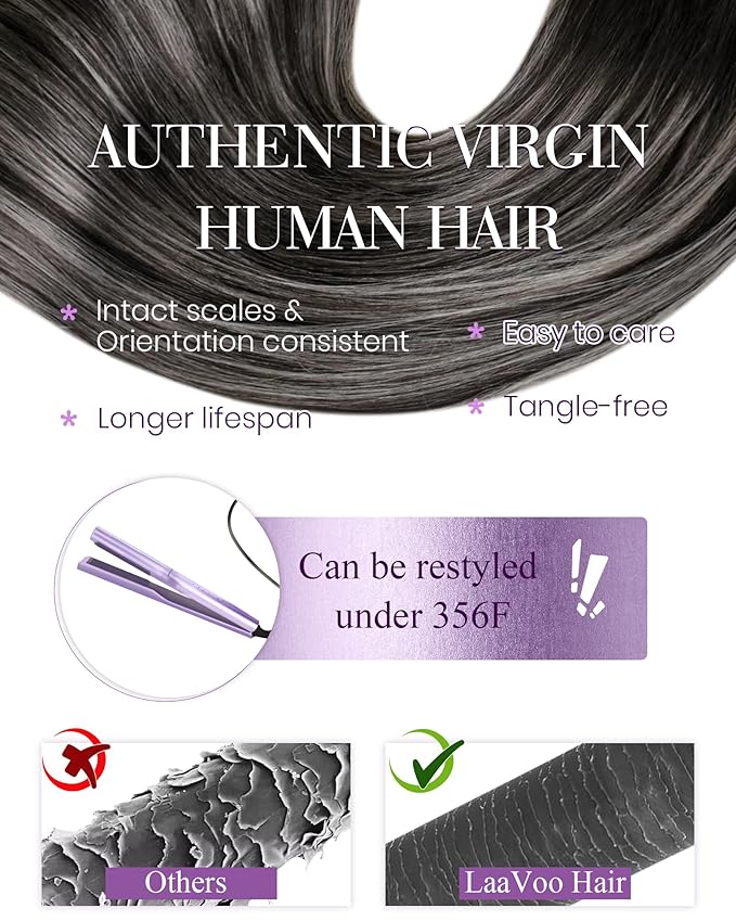 LaaVoo I Tip Hair Extensions Balayage Itip Human Hair Extensions Black Mix Silver Grey I Tips Hair Extensions Human Hair Cold Fusion 22 Inch 100g 100s