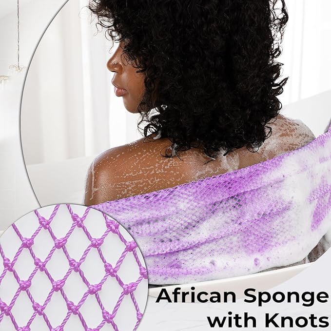 African Net Sponge Authentic - Back Scrub Exfoliating Net Sponge with Knots - 2 Pieces African Bath Sponges for Body Scrubber Exfoliator - Back Washer for Shower Accessories
