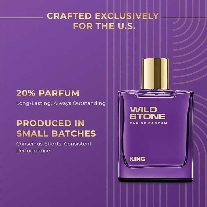Wild Stone King Perfume for Men| Luxury Eau De Parfum | Long-Lasting Fragrance | Premium Perfume for Men l Infused with Woody & Oriental Notes 100 ml 3.4 Fl oz | Vegan | Clean Ingredients