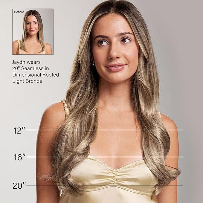Luxy 100% Remy Human Hair - Seamless Clip-In Hair Extensions - Multi-Dimensional Color for Natural Blending, Adds Volume & Length 160 grams 16" Dimensional Rooted Light Bronde