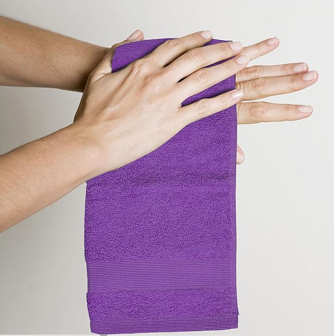Premium Wash Cloths Pack of 12 (13" x 13") 100% Ring Spun Cotton | Luxury Washcloths | Ultra Soft Face Towels | Highly Absorbent Wash Cloths for face (Purple)