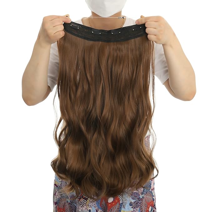Invisible Wire Hair Extensions Transparent Wire Adjustable Size 4 Secure Clips Long Wavy Curly Secret Hairpiece 24 Inch for Women
