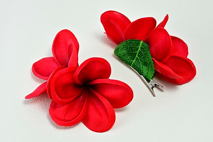 Pack of 2 Real Touch Flowers Hawaiian Flower Hair Clips Plumeria Hibiscus Hair Clips Handmade Hair Accessories for Beach Wedding Bridal Party Mother's Day Women Girls Holiday Gifts (c-818, 2pcs)
