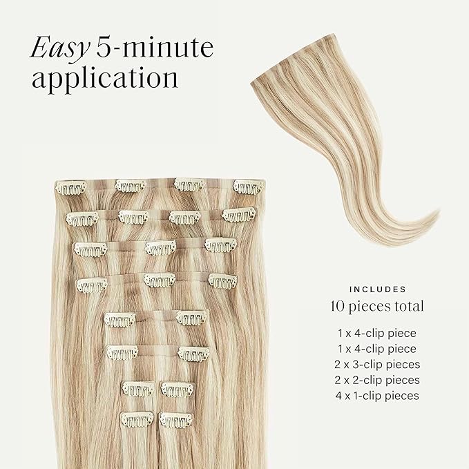 Luxy 100% Remy Human Hair - Seamless Clip-In Hair Extensions - Multi-Dimensional Color for Natural Blending, Adds Volume & Length 180 grams 20" Beige Blonde Balayage