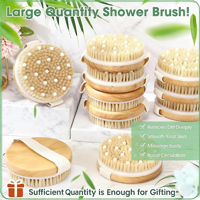 Gejoy 5 Pcs Dry Brushing Body Brush Exfoliating Brush with Massage Nodule Dry Skin Body Scrubber for Shower Bath Back Circulation Improvement Dead Skin Exfoliator (4.3 x 4.3 Inches,Wood Color)