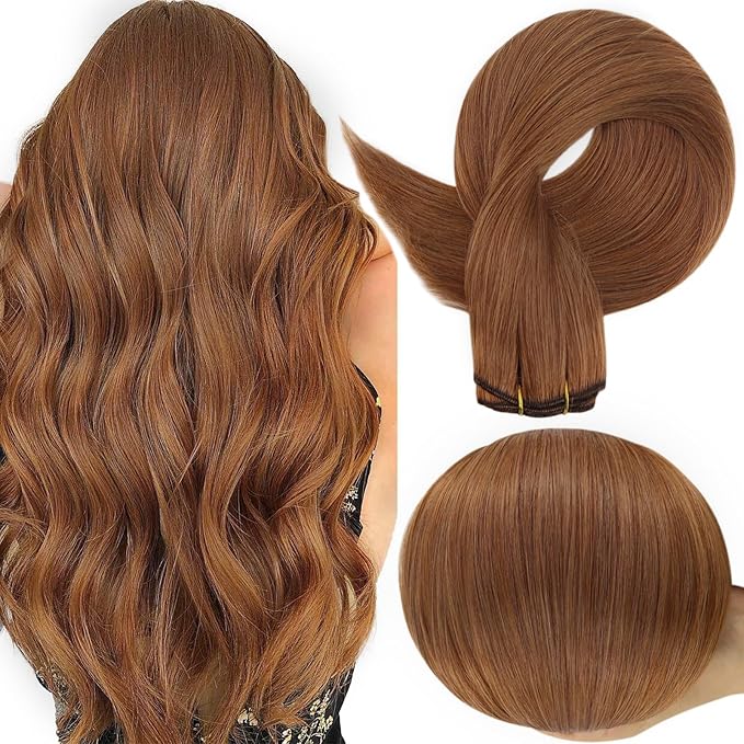 Full Shine Weft Hair Extensions Copper Brown Human Hair Extensions Sew In Extensions Real Human Hair Color Auburn Invisible Weft Extensions Real Human Hair 16 Inch 105G