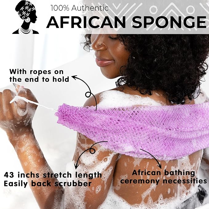 Authentic African Net Sponge with Knots - Afro Scrubber Bath Loofah Exfoliating Net Sponge for Shower - 4 Pack African Bath Sponges Exfoliator for Most Skin Types Back Scrub Washer Accessories
