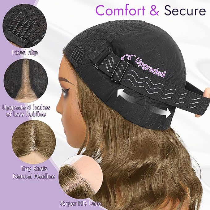 Light Ash Brown Short Wavy Wig for Women Lace Hairline Bob Style Synthetic Heat Resistant - Natural Appearance for Everyday Hairstyle 14 Inch