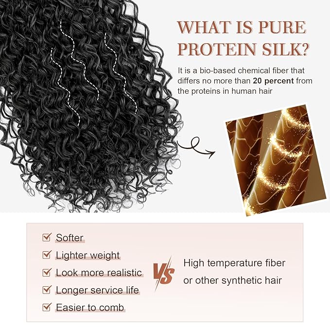 Flufymooz Clip in Hair Extensions, 4PC 100％ Pure Protein Silk Hair Extensions Long Soft Natural Hairpiece 20 Inch Curly Hair Extension for Women-Black with Little Silver