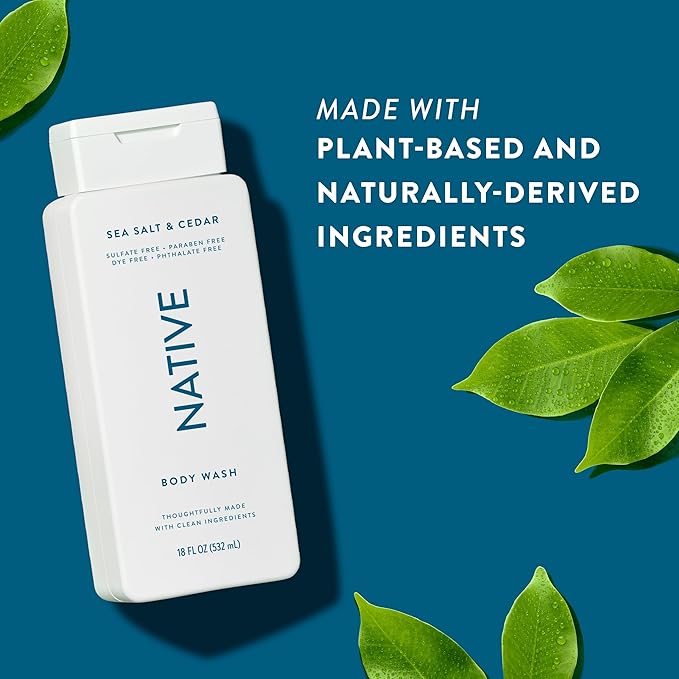 Native Body Wash Contains Naturally Derived Ingredients | For Women & Men, Sulfate, Paraben, & Dye Free Leaving Skin Soft and Hydrating | Sea Salt & Cedar 18 oz