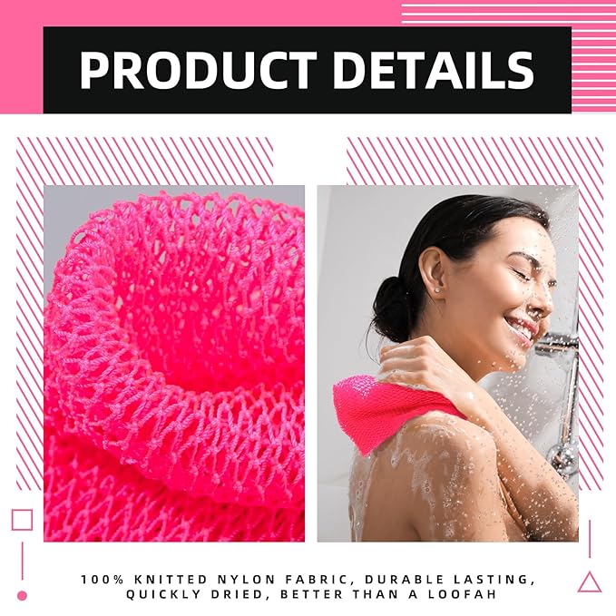Geiserailie African Net Sponge Long Bathing Net Shower Body Scrubber Back Scrubber Skin Smoother Bathing Sponge for Daily Use or Stocking Stuffer(Pink)