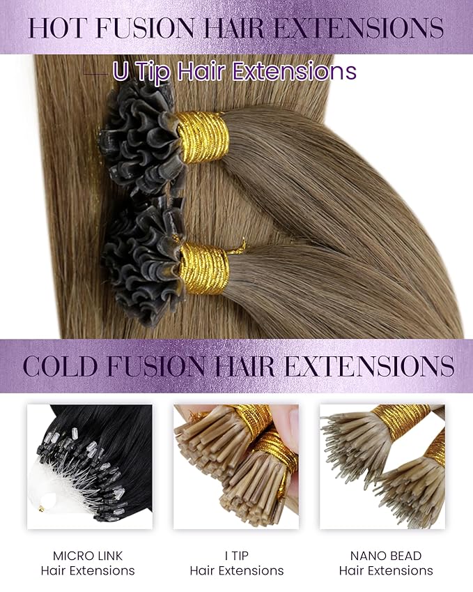 LaaVoo U Tip Hair Extensions Human Hair Balayage Brown K Tip Hair Extensions Real Human Hair Light Brown Mix Golden Brown 16 Inch 50g 50s