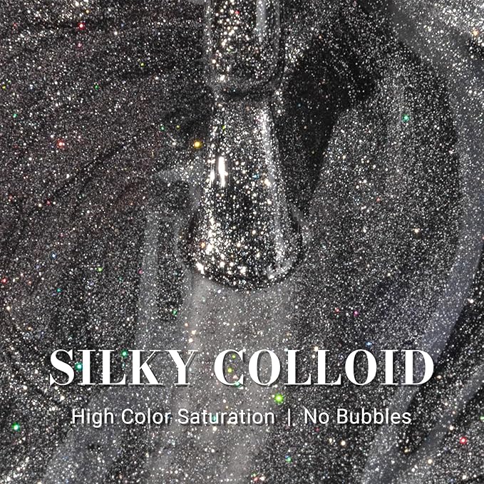 MelodySusie Blcak Glitter Gel Nail Polish,0.5fl oz Nails Soak Off UV LED Black Sliver Glitter Gel Polish Gift for Women Nail Art Manicure Salon DIY Nail Design Decoration at Home-z200-A2080
