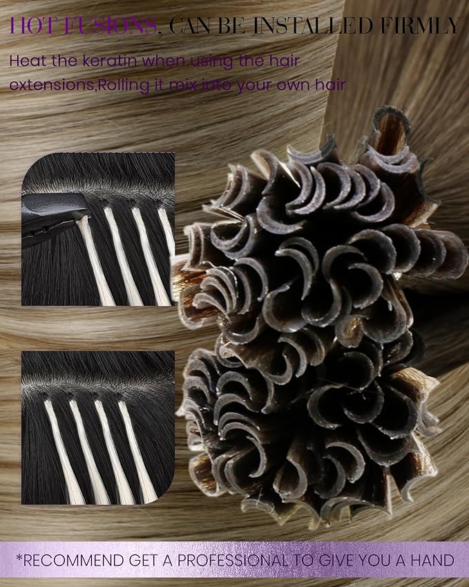 LaaVoo U Tip Hair Extensions Human Hair Dark Brown Ombre Light Brown Mix Blonde Balayage Hot Fusion 18 Inch 50g 50s