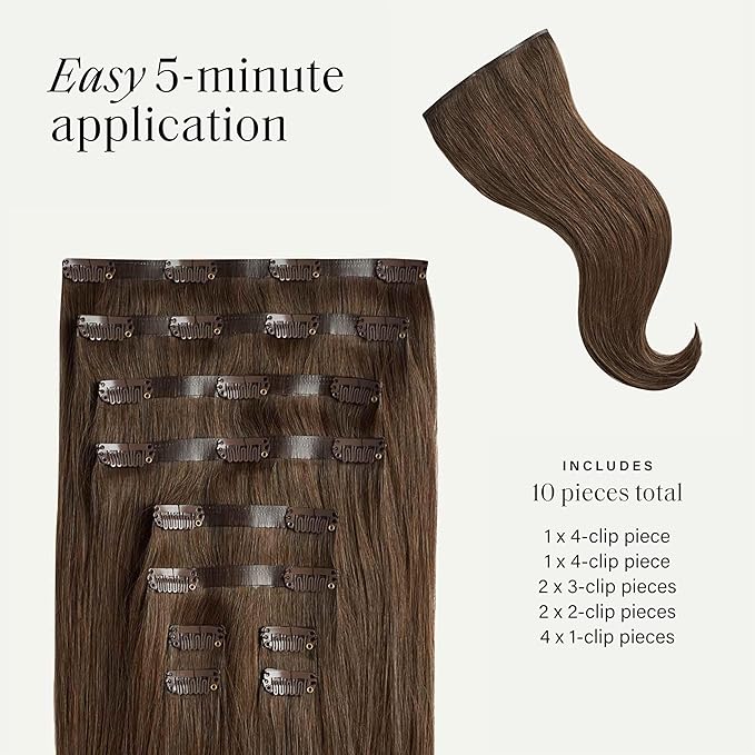 Luxy 100% Remy Human Hair - Seamless Clip-In Hair Extensions - Multi-Dimensional Color for Natural Blending, Adds Volume & Length 240 grams 24" Neutral Brown Seamless