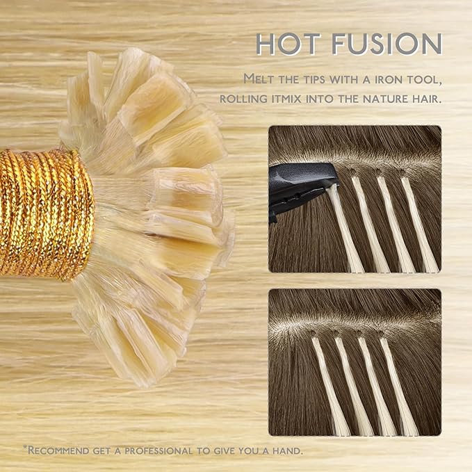WENNALIFE U Tip Hair Extensions Human Hair, 50g 50s 16 Inch Light Blonde Highlighted Golden Blonde Remy Hair Extensions K Tip Hair Extension Real Human Hair Invisible Straight Keratin Hair Extensions