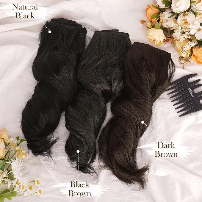 BARSDAR Wavy Black Clip in Hair Extensions - Black Wavy Clip in Hair Extensions for Women - 20 Inch 6 PCS Easy Wear Thick Soft Synthetic Natural Looking Hairpieces Daily Party Halloween