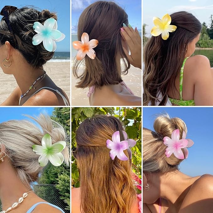 Flower Hair Clips for Women 6 Pcs Hawaiian Large Claw Clips Plumeria Medium Hair Claw Clips for Thick Thin Hair Hibiscus Tropical Beach Hair Accessories for Women Girls and Girls -Petal