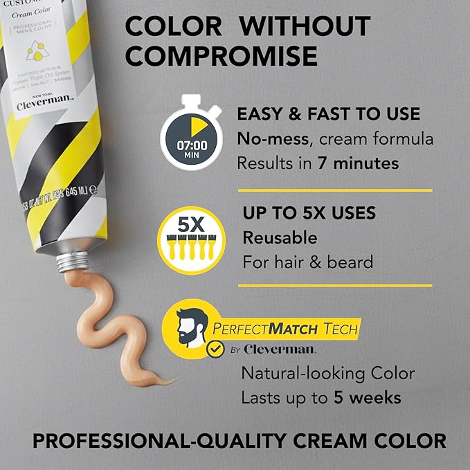 Cleverman Hair & Beard Dye Kit for Men, All-in-One Reusable Mens Hair Color, Natural Gray Coverage, Ammonia-Free Beard Mustache Dye for Men (Dark Brown for Black Men)