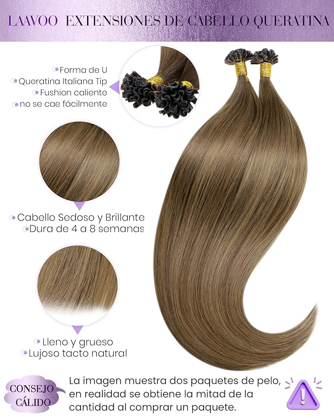 LaaVoo Ktip Tip Human Hair Extensions Ombre Brown to Light Brown Mix Golden Brown U tip Hair Extensions Human Hair K Tip Hair Extensions Balayage Straight 100g/100s 14 Inch